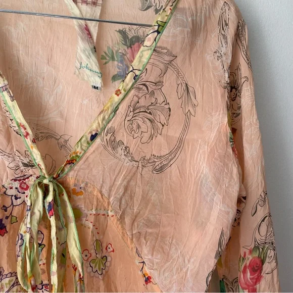 Johnny Was Peach Button-Up Tie Blouse - Picture 8 of 9